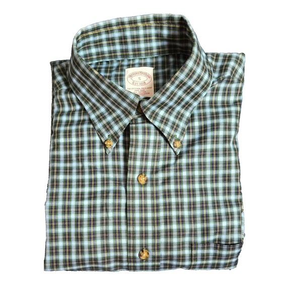 Brooks Brothers Button Down Shirt Men’s Small Navy Geen Plaid Cotton Size Small - Picture 1 of 10
